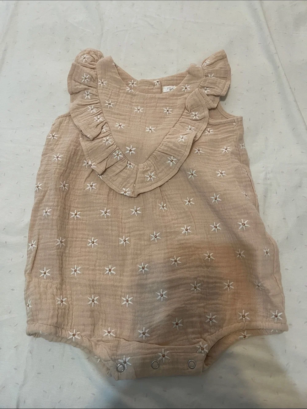 Infant Cream Ruffle Embroidered Romper